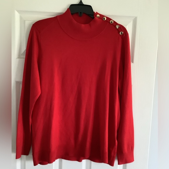 Calvin Klein Sweaters - Classic Calvin Klein Red Knit with Gold Logo Accent L NWT